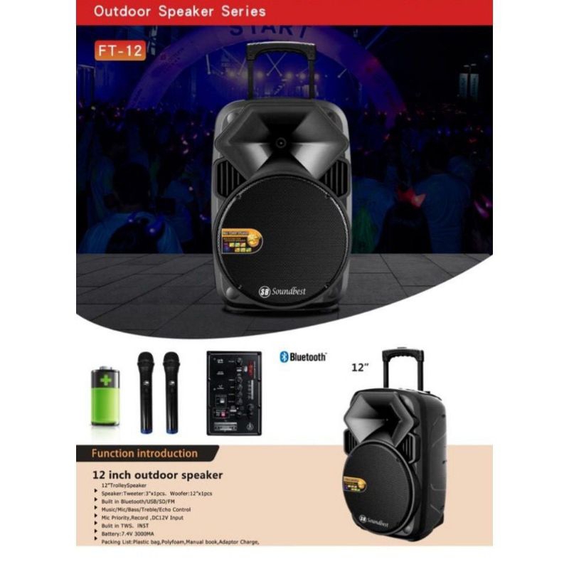 speaker Aktif Soundbest FT12 12Inch portable wireless original