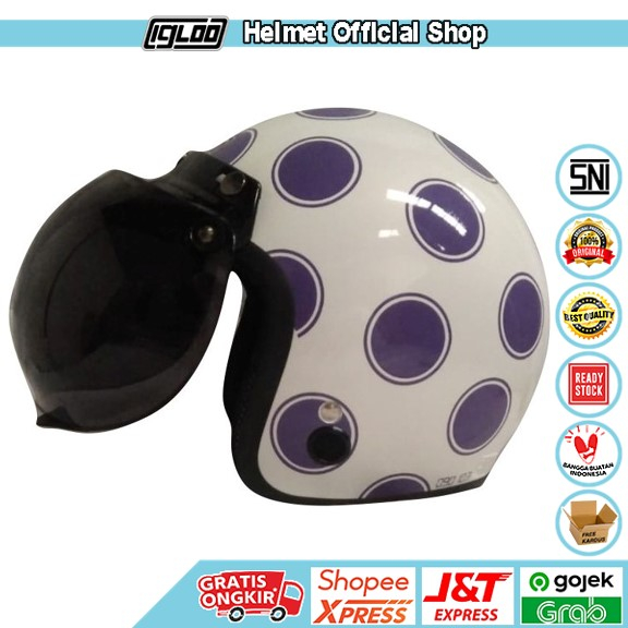 Helm Bogo / Helm Retro / Helm Igloo Moon White Purple + Kaca