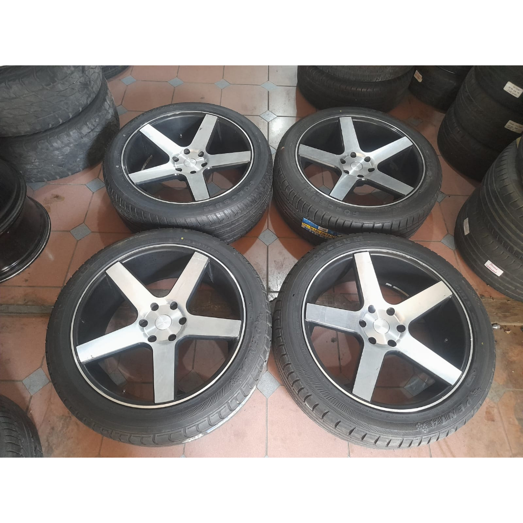 VELG BEKAS MOBIL RACING VOSSEN RING 22 HOLE 6X139 + BAN U/ FORTUNER PAJERO LEXSUS FORD