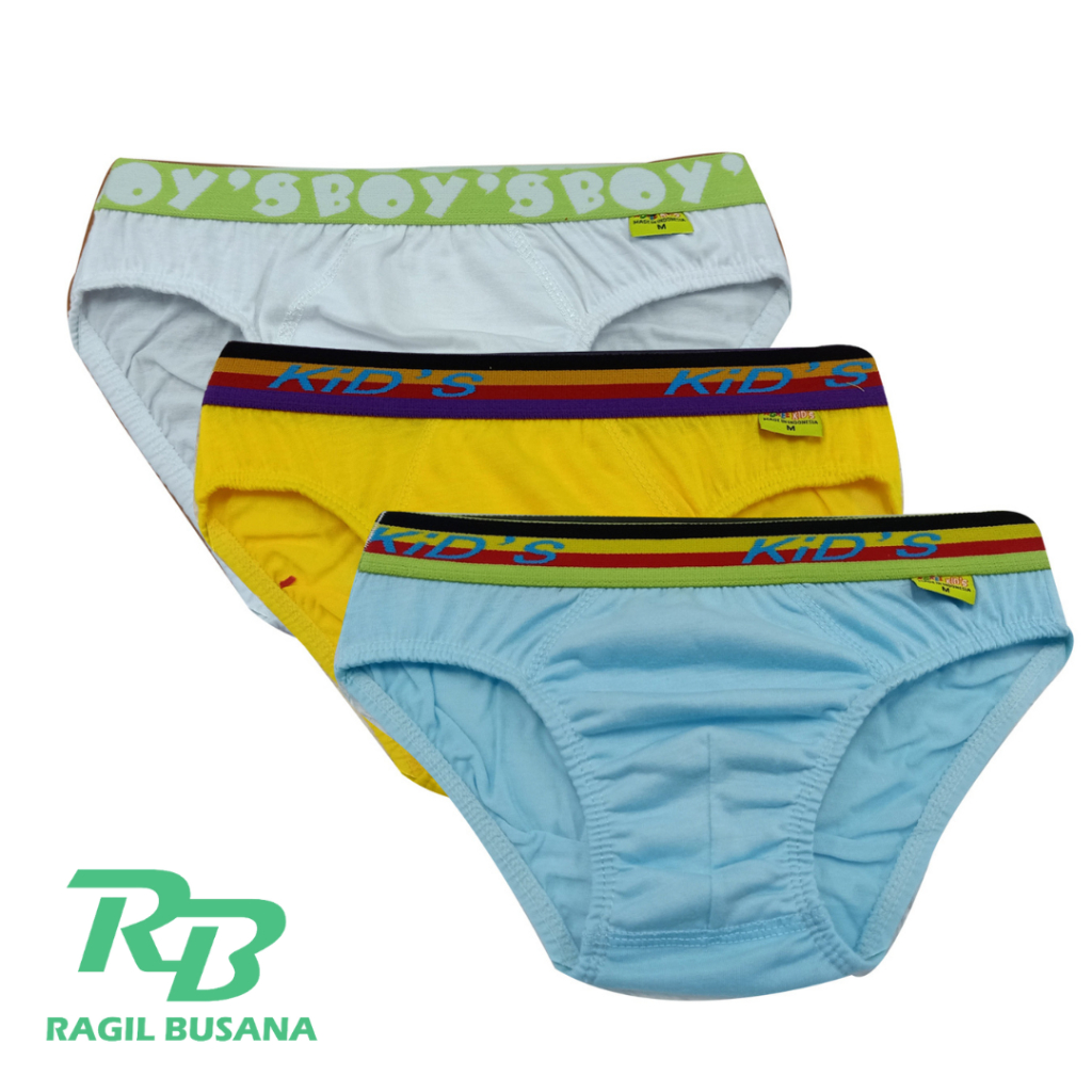 Ragil Busana - Celana Dalam Anak Laki-Laki Agree Boys CD Anak Cowok Karet Boxer Motif Polos 3 Pcs AG