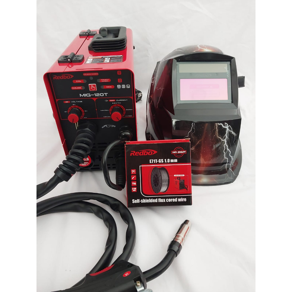 Las Mig Mesin Las Mig 120T Redbo + Kawat Flux 1KG + Kedok las Redbo