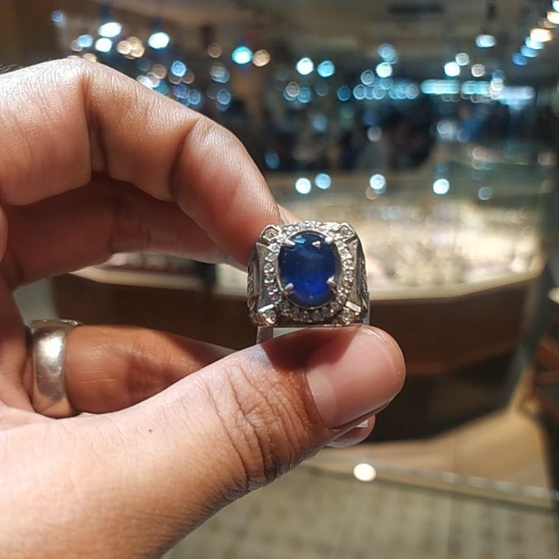 Blue sapphire afrika ring perak microsetting