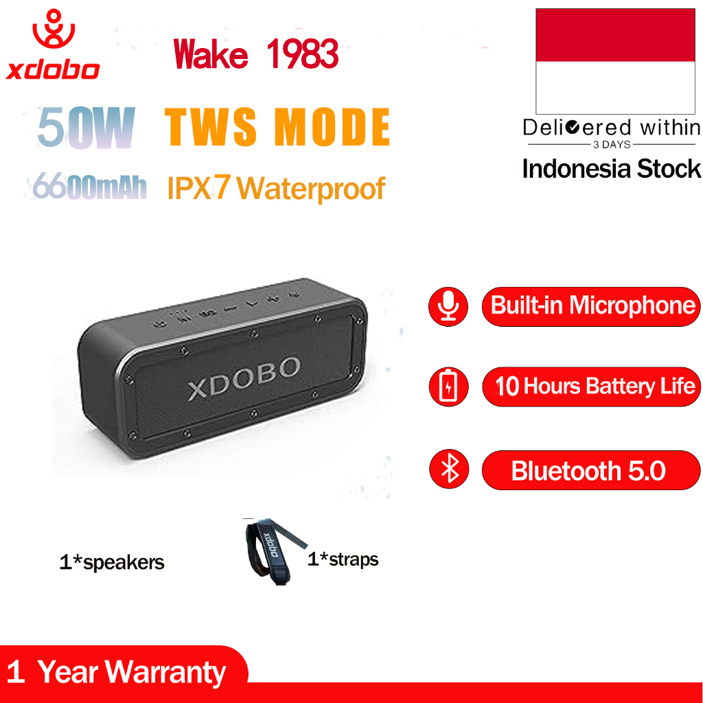 【JAKARTA STOCK】XDOBO WAKE 1983 50w subwoofer tenaga tinggi tanpa wayar Bluetooth speaker Kapasitas b