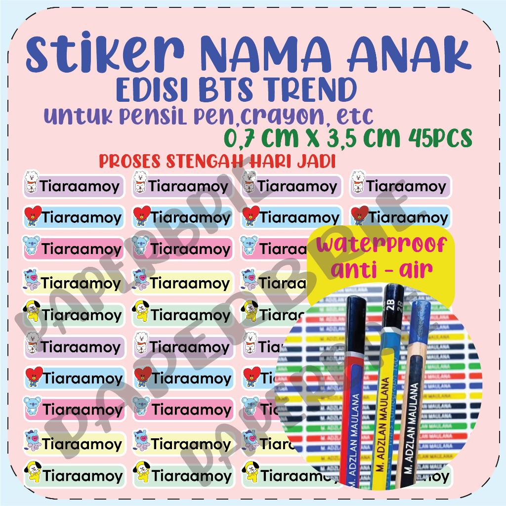 

Stiker Pensil BT21 Trend - Sticker Label Nama Anak, Anti Air, untuk Pen, Pensil, Crayon, Lucu