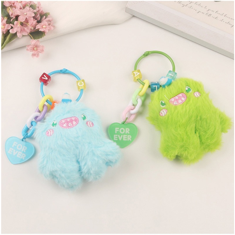 Mores Bag Charm Aksesoris Gantungan Kunci Tas Bentuk Boneka Monster Bulu Plush Doll Pendant Keychain Pastel Import Lucu