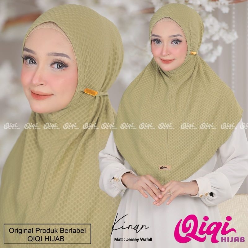 (Qiqi Hijab)KINAN•jilbab bergo instan jersey wafell•jilbab instan tali motif•hijab instan•kerudung i