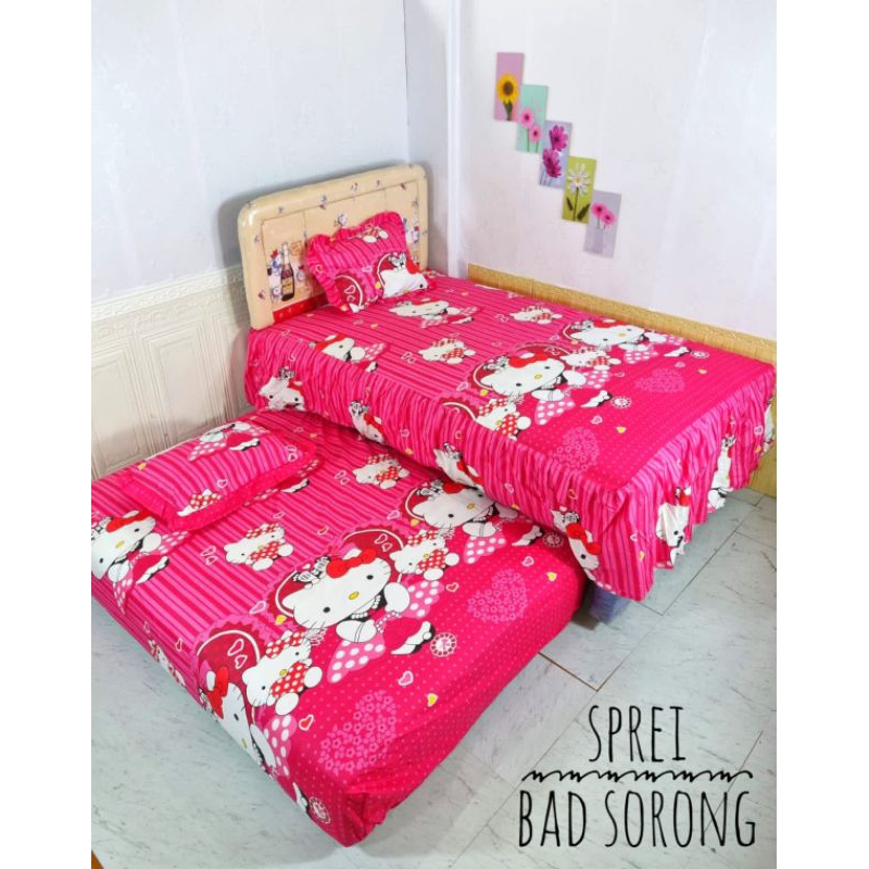 SPREI BED SORONG 120x200 RUMBAI SIZE MOTIF KARAKTER ANAK DORAEMON HELLO KITTY KEROPI MURAH COD TERLA