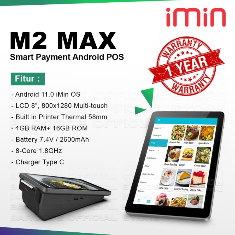Mesin Kasir Imin M2 MAX Touchscreen 4 16gb Resto Cafe Retail