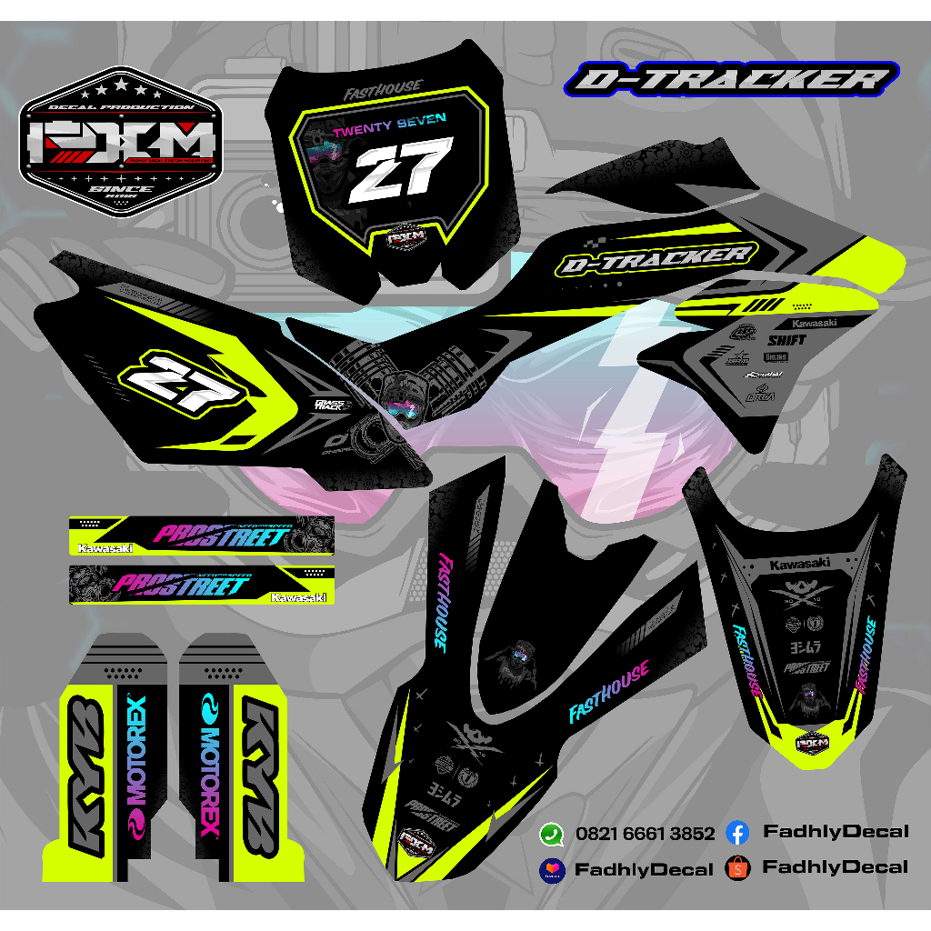 DECAL STIKER DTRACKER DTX D TRACKER STABILO ABU HITAM FULL BODY SUPERMOTO MOTOCROSS FULLBODY STICKER