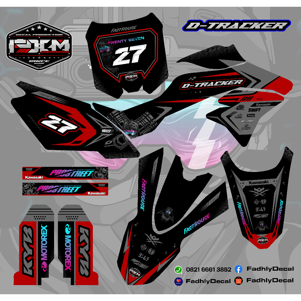 DECAL STIKER DTRACKER DTX D TRACKER MERAH ABU HITAM FULL BODY SUPERMOTO MOTOCROSS FULLBODY STICKER S