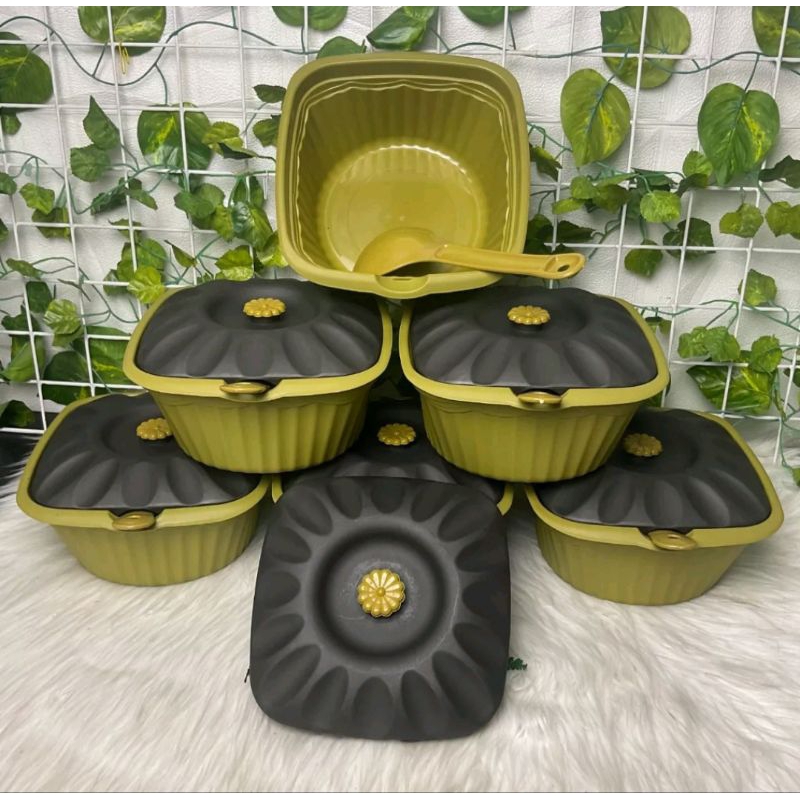 Paket HARGA GROSIR | 6 Pcs Wadah Sayur + 6 Pcs Irus | Wadah Prasmanan Set Basi Segi Zamrud Gold KOTA