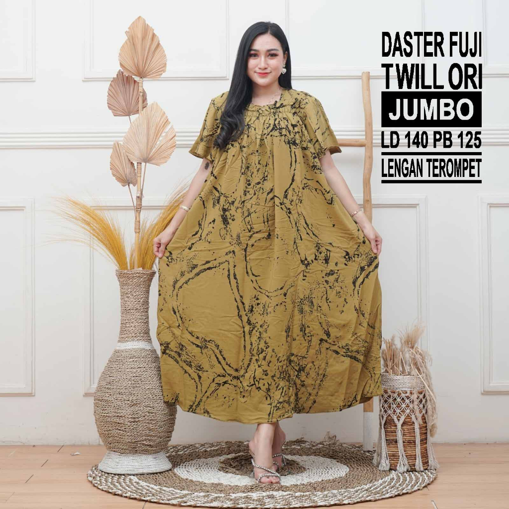 Daster fuji Wanita Dewasa Lengan terompet // Daster twill ori  Panjang Semata Kaki Bahan Adem Halus