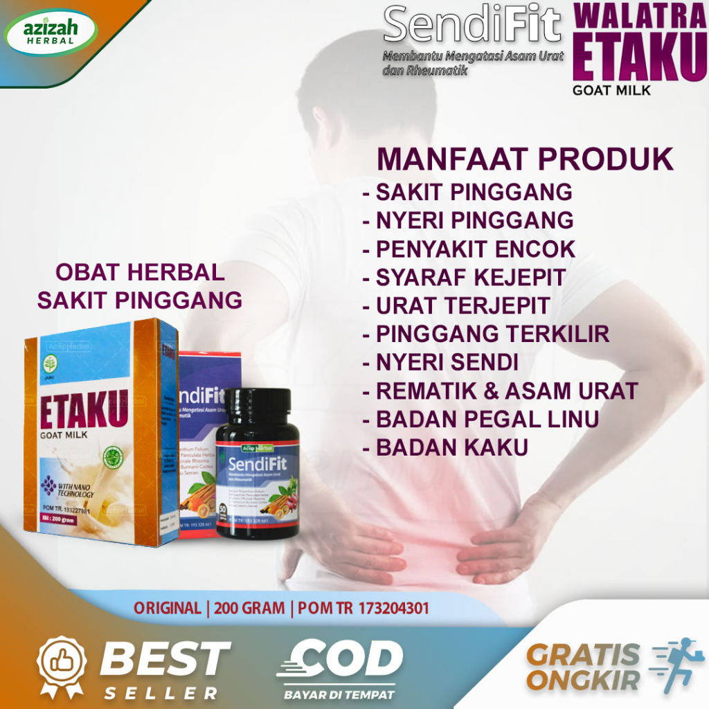 Obat Sakit Pinggang Syaraf Kejepit Saraf Terjepit Encok Asam Urat
Rematik Nyeri Sendi Lutut Kaku Pegal Linu SendiFit & Etaku Goat Milk