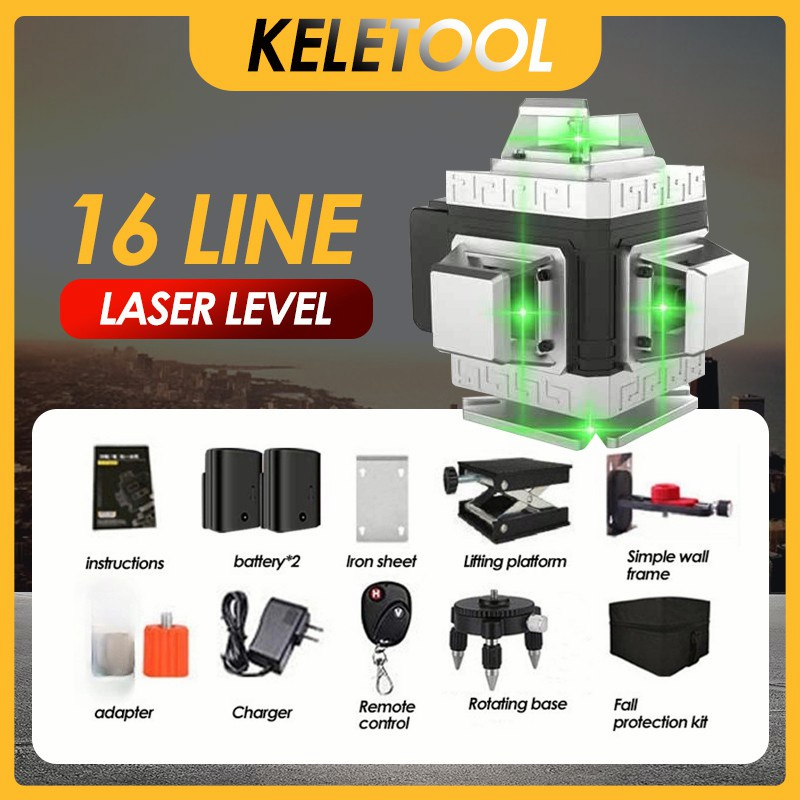 16 Baris Tingkat Laser 4D Garis Baris Laser Level 360 Fungsi Meratakan Sendiri Stiker Dinding Tanah 