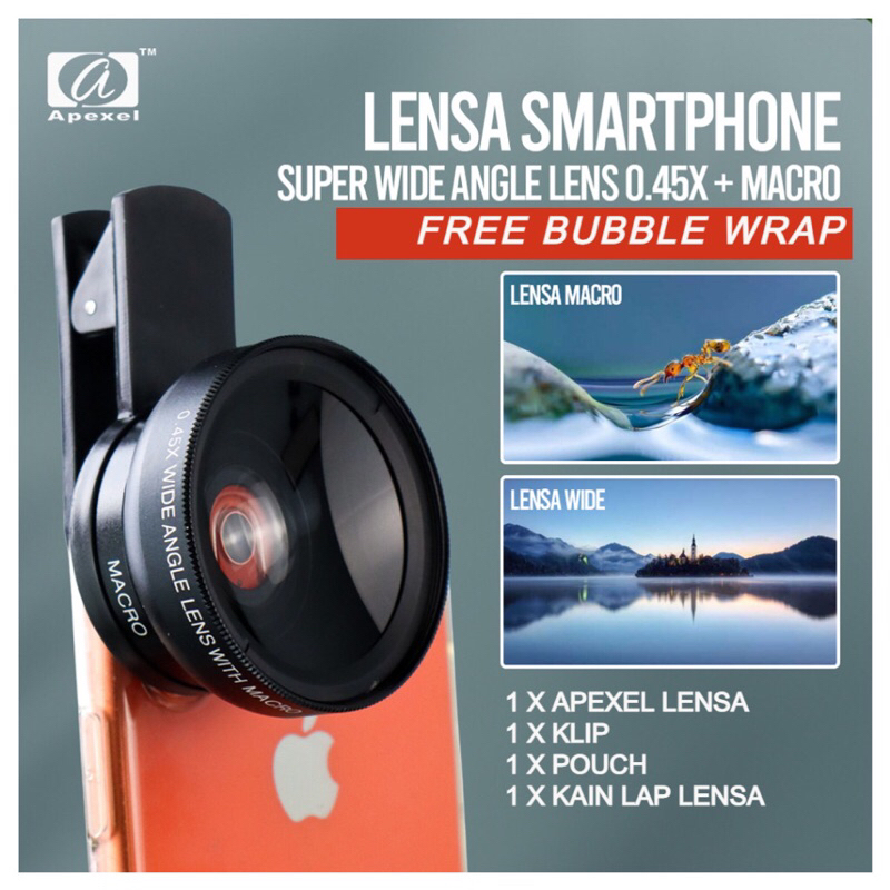 APEXEL Lensa Super Wide Angle Lens + Macro Smartphone
