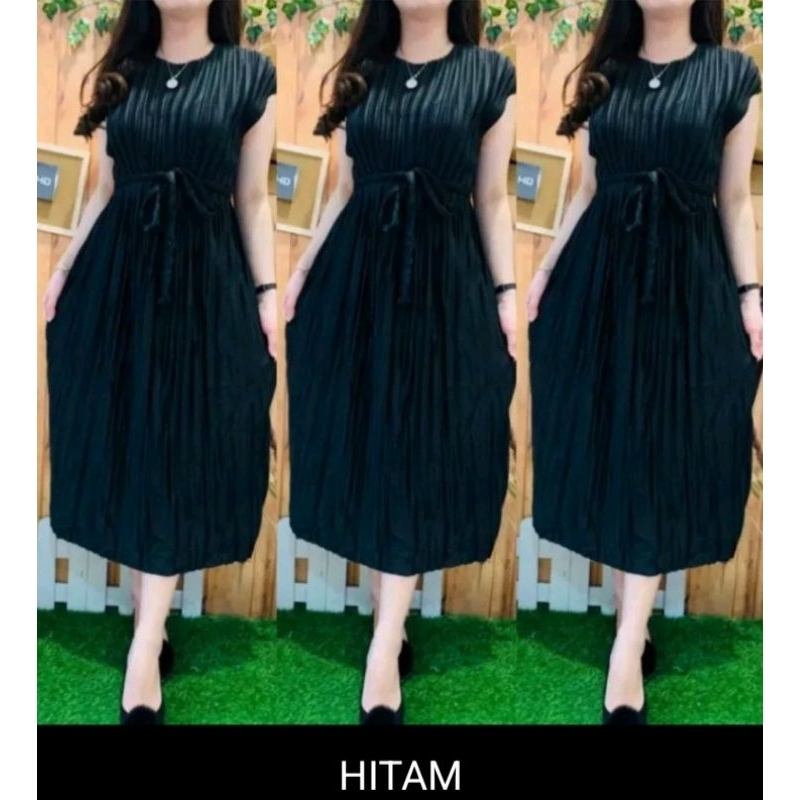 DRES Plisket polos wanita ZIJI/Midi Dress wanita/Dres polos tanpa lengan