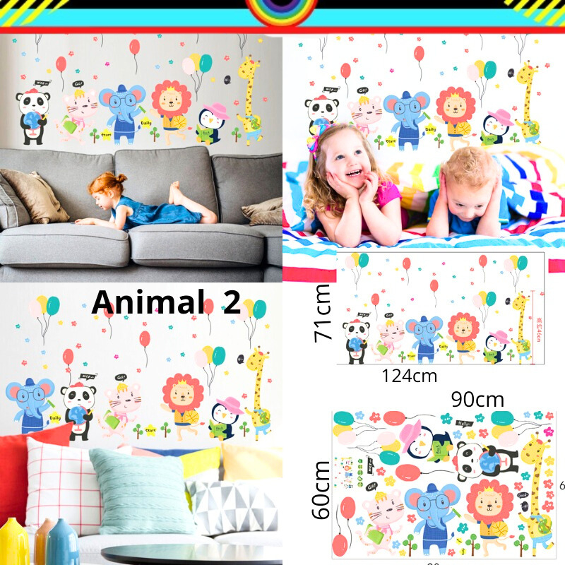 WALL STICKER WALLSTCIKER WALLSTIKER STIKER SETIKER DINDING MOTIF GAMBAR ANIMAL 2 3 LUCU DEKORASI KAM