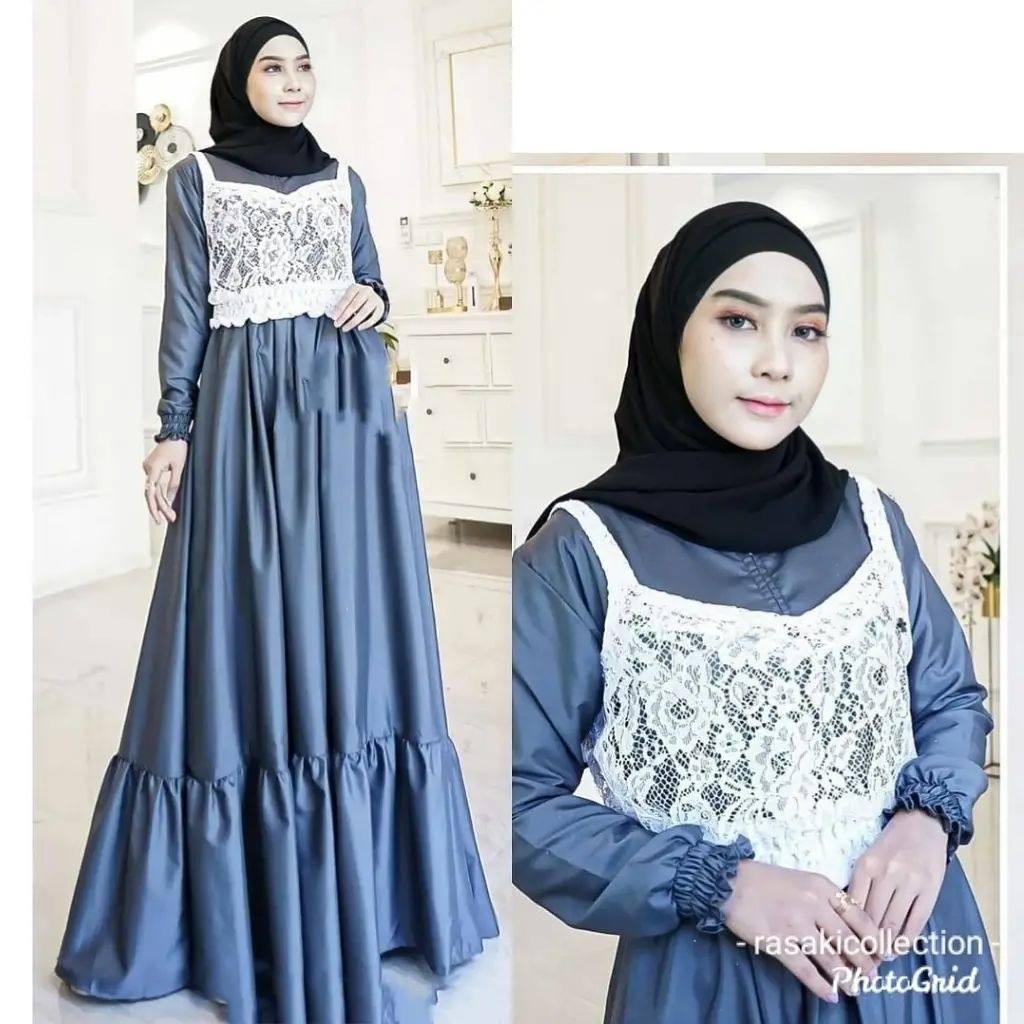 GAMIS WANITA TERBARU  JUWITA SET DRESS BO BAHAN KAIN  ITY CRAPE MIX BRUKAT CORNELI GAMIS SET OUTER P