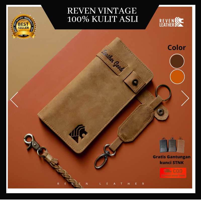 Reven Vintage Long Wallet Dompet Panjang Pria Cowok Kulit Asli Original Branded Terbaru