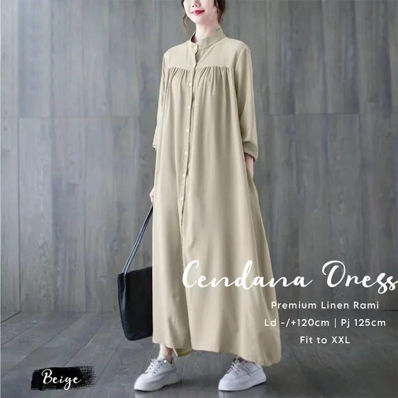 Cendana Dress Baju Gamis Wanita Dewasa Jumbo M L XL XXL 3XL Bahan Linen Dress Panjang Polos Simple E