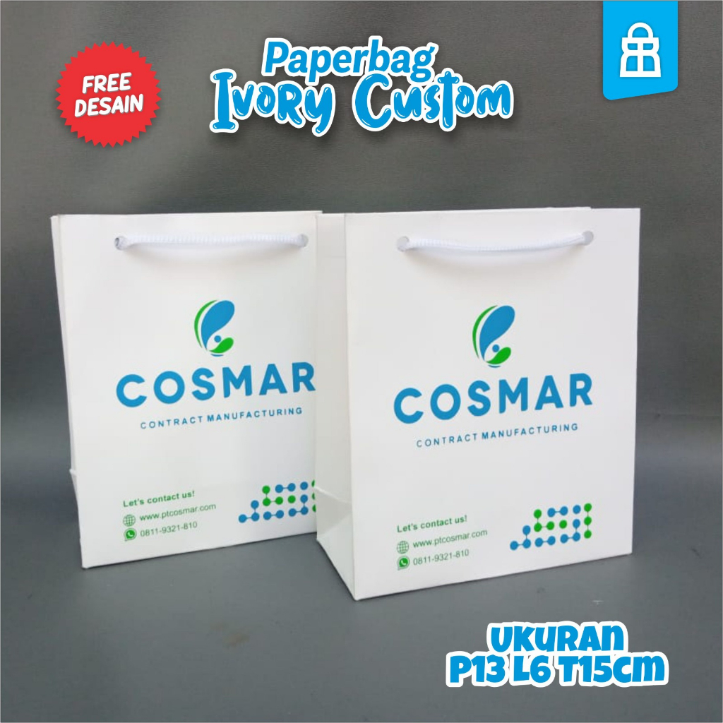 

Paper bag Custom ivory olshop cocok untuk Paperbag Skincare Free Desain - size kecil Uk13x6x15