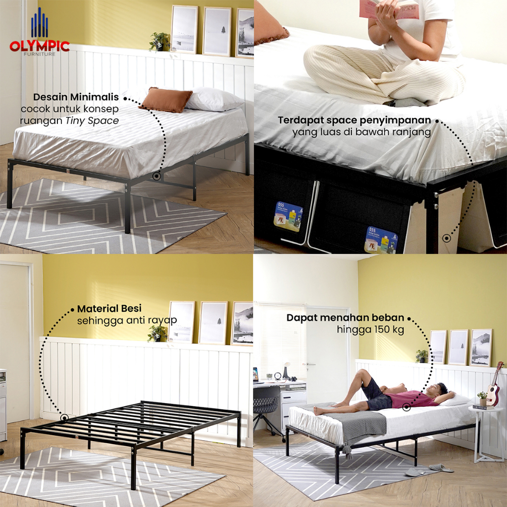 Olympic Paket Divan dan Kasur / Set Tempat Tidur / Kasur Busa + Divan Besi / ORB AKIRA + ROLL FOAM