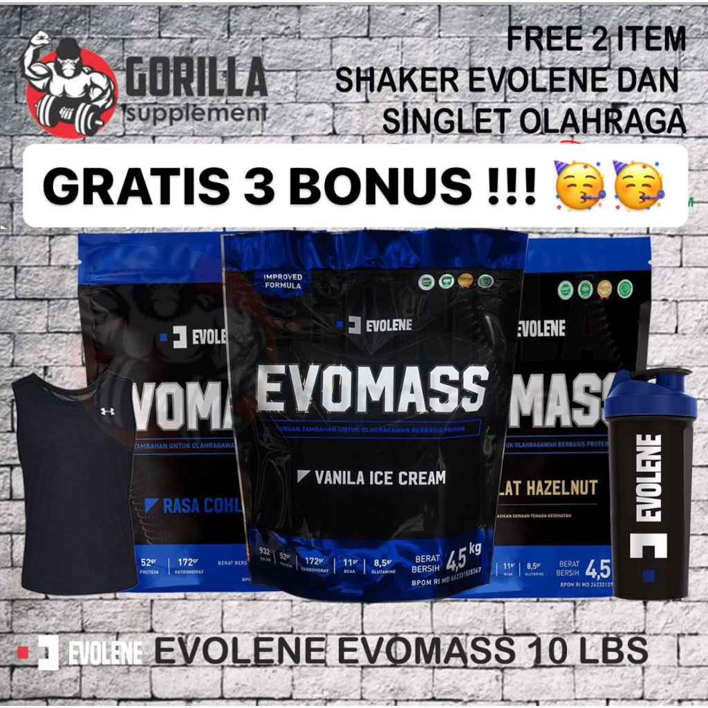 PROMO EVOLENE EvoMass EVO MASS 10 lbs (4.5 KG) 10lbs 10lb BPOM HALAL MUI Gainer Susu Penggemuk Badan
