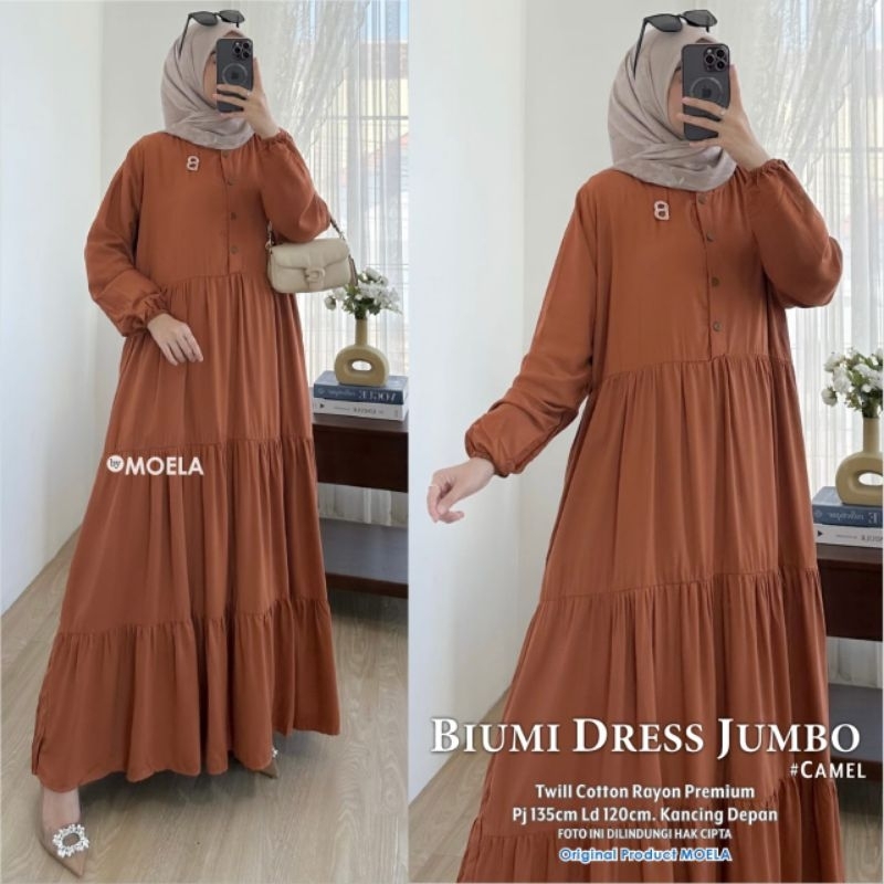 Moela Biumi Gamis Jumbo Wanita Bahan Twill Cotton Rayon Premium Ukuran LD 120 PB 135