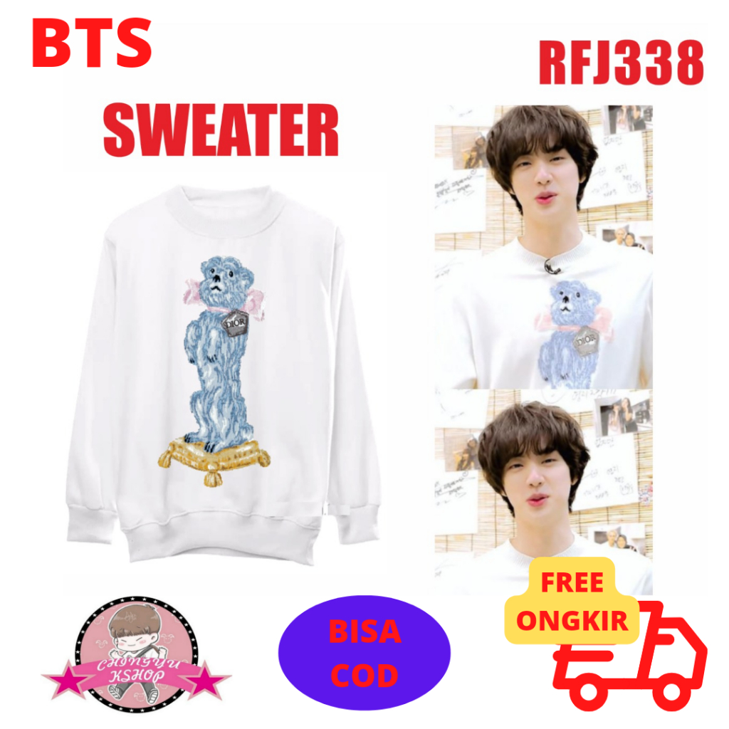 (RFJ338) Sweater Hoodie Jaket Bts Kim Seok Jin Blue Dog Sablon Depan Besar