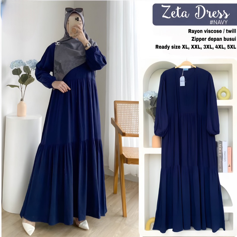 GAMIS POLOS ZETA Black Twill MAXY DRESS RAYON TWILL RAYON VISCOSE SUPER JUMBO LD 110 120 130 140 150 BEST SELLER BIG SIZE XL XXL 3XL 4XL 5XL Busui Ready Stock Termurah-4