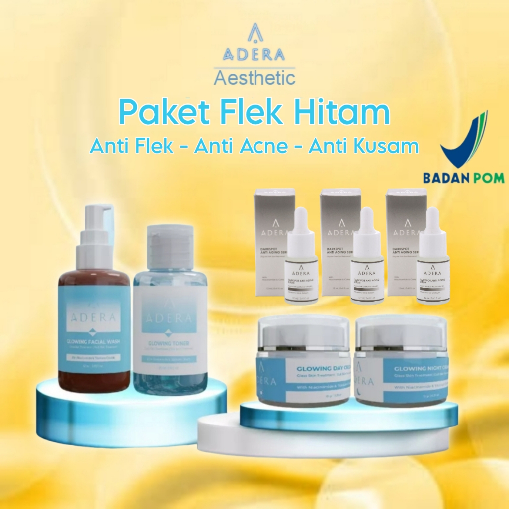 Adera Paket Skincare Glowing Bpom + Serum Flek Hitam Anti Acne Brightening [1 Paket Perawatan Wajah]