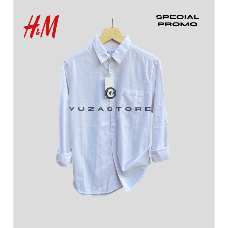 Kameja Lengan Panjang Pria Putih H.M | Kameja Panjang Polos Pria | kameja Kerah Slinfit