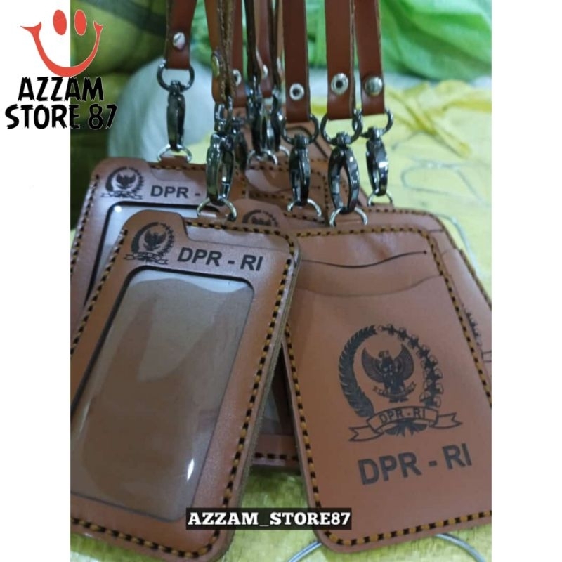 

Holder ID Card Tali Lanyard Name Tag Kulit Asli Logo DPR-RI