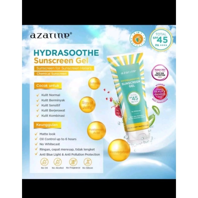 Azarine Hydrasoothe Sunscreen Gel SPF 45pa ++++ 30 ml (kecil) Azarine Hydrasoothe Sunscreen // Sunsc