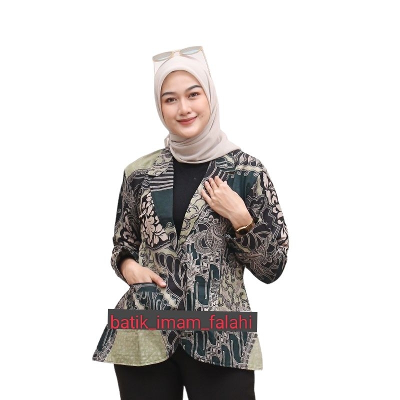 Blazer Batik Seragam Kantor Baju Kerja Guru Bahan Katun Adem Jumbo Wanita XS S M L XL XXL 3XL