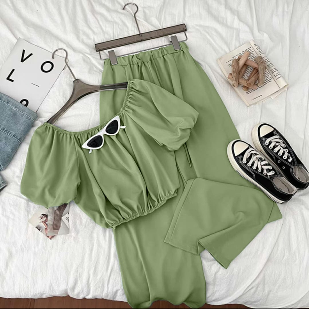 [HNFK] Stelan Kinky / Stelan Wanita Korea / One Set Wanita / Stelan Wanita Kekinian / Celana Wanita 