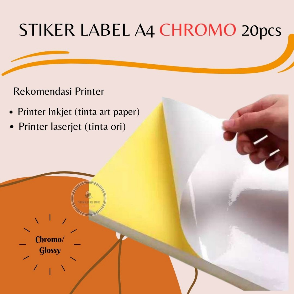 

STICKER CHROMO A4 20 PCS / KERTAS STIKER GLOSSY MENGKILAP A4