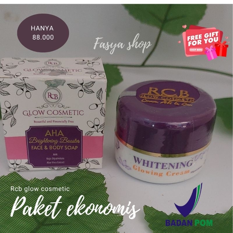 CREAM RCB GLOW  WHITENING  & SABUN BATANG AHA BRIGTENING BPOM