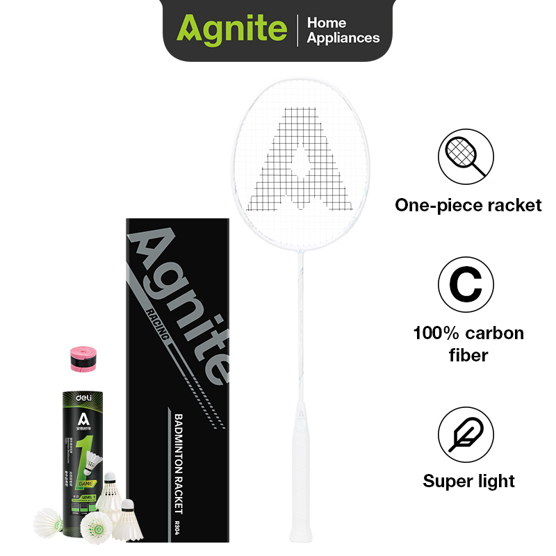 Agnite Raket Bulutangkis / Full Carbon Badminton Racket Gratis Tas Kok Grip Tape ER304