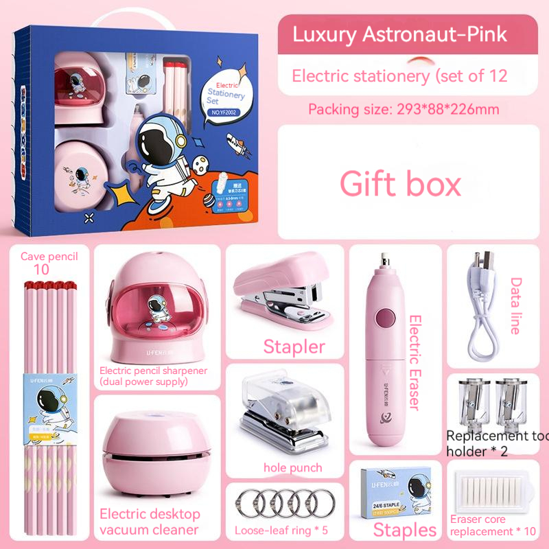 

Stationery aesthetic set /set alat tulis /Electric Stationery Set /Set Alat Tulis Elektrik Rautan Penghapus Vacuum Pensil 11 In 1