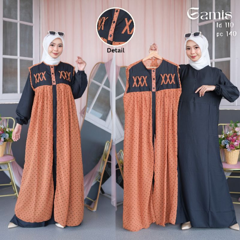 gamis jumbo 2 in 1 set outeher Furla ukuran L XL XXL 3XL 4XL ld 100 110 120 130 140 gamis set outer 