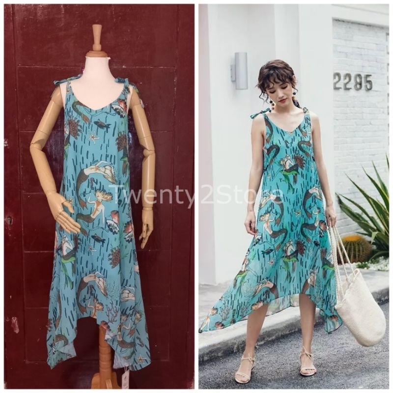 Midi Dress Tali Spagetti Pantai