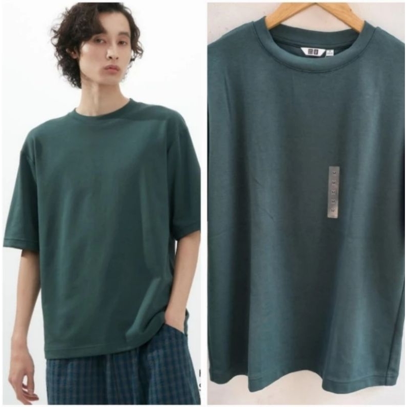Kaos Uniqlo Man57 Olive AIRism Oversized Tshirt