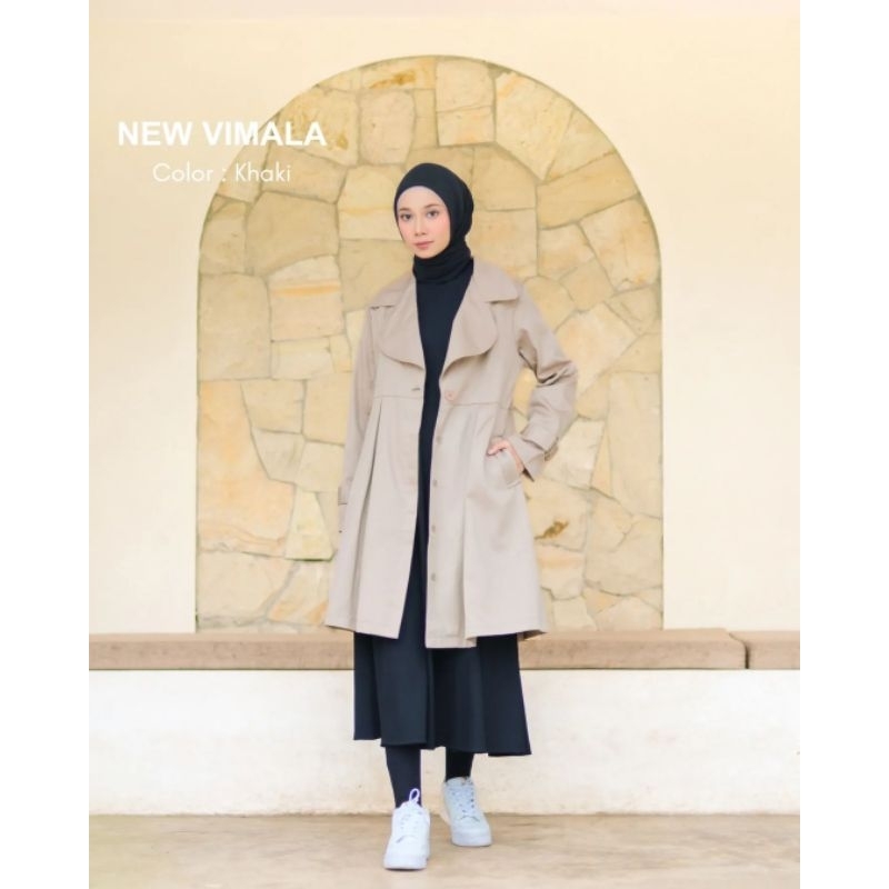 Outer Katun Muslimah Polos Size S M L XL Kerah Bulat New Vimala Coat by Graysha