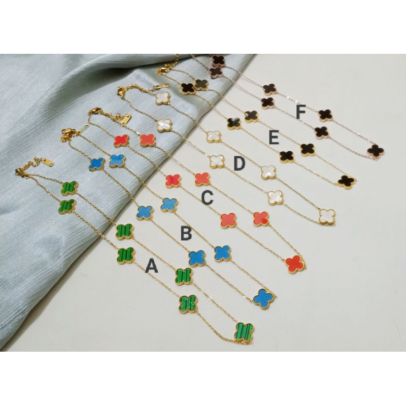KJ275. Kalung Clover (12mm) Titanium dewasa lapis emas