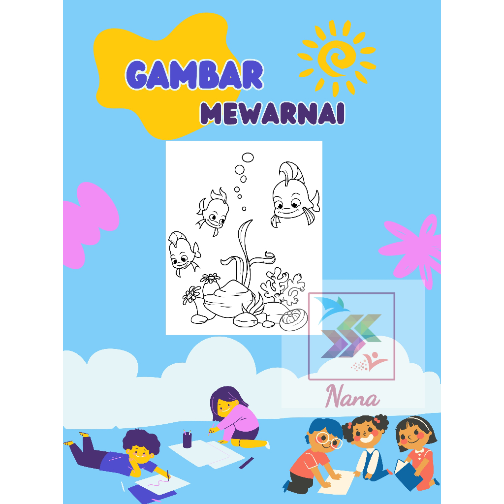 Gambar Sketsa Mewarnai / Kartun Ikan / Part 1 / Gambar Sketsa / Gambar mewarnai / Kertas Gambar Mewa