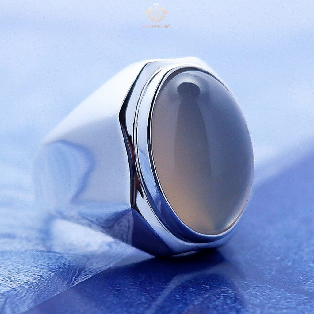 SAN950 Cincin perak Premium Handmade EB132 - Ring Fashion Pria Custom Ikat Batu Mulia Akik Calsedony