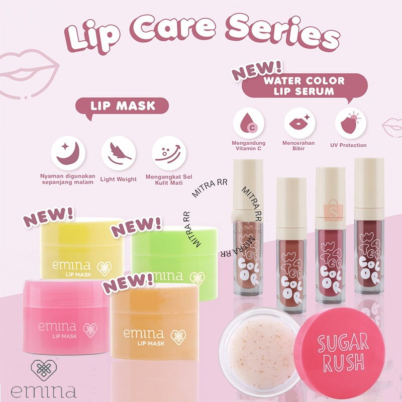 Emina Lip Care Series | Lip Scrub Exfoliating | Lip Mask | Water Color Lip Serum | Perawatan Bibir