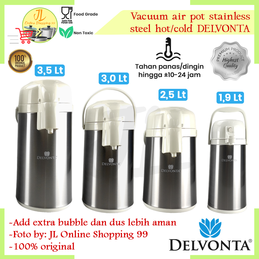 DELVONTA Termos air / vacuum air pot stainless steel hot/cold / termos air panas/ dingin 1,9liter/2,
