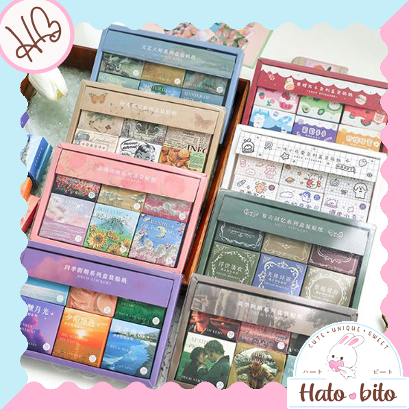 

1 box isi 300 pcs sticker deco stiker hias lucu cute dekorasi jurnal scrapbook retro vintage style HB1435